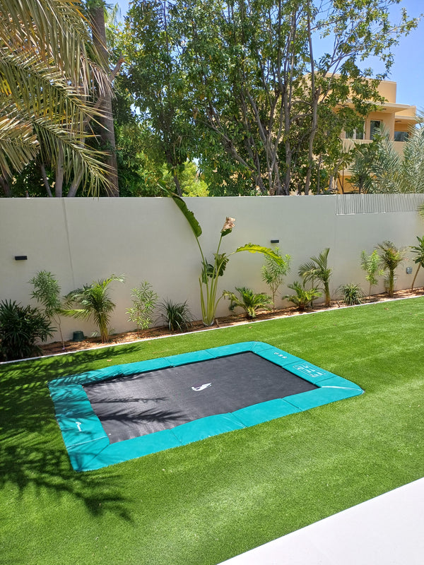  best outdoor garden trampoline, akrobat, inground trampoline, orbit flat, rectangle,  green, akrobatuae, 11x8ft , primus , dubai, uae, trampolines, arabian ranches, 